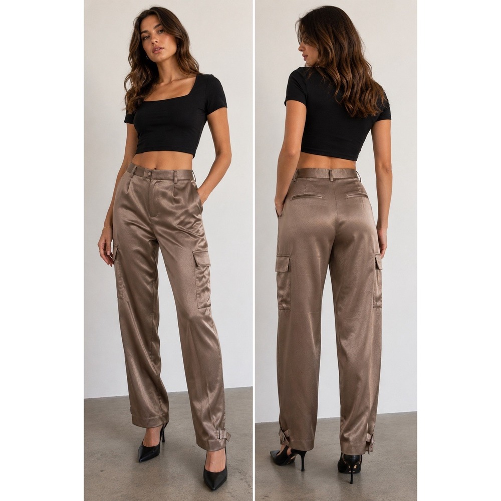 Aritzia Babaton Refined Satin Cargo Pants Mocha Brown Size 4
